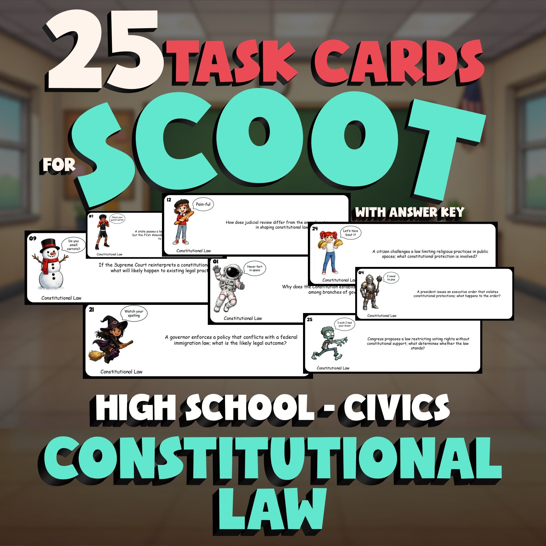 Constitutional Law SCOOT TASK CARDS Civics Game - No Prep Review Activity