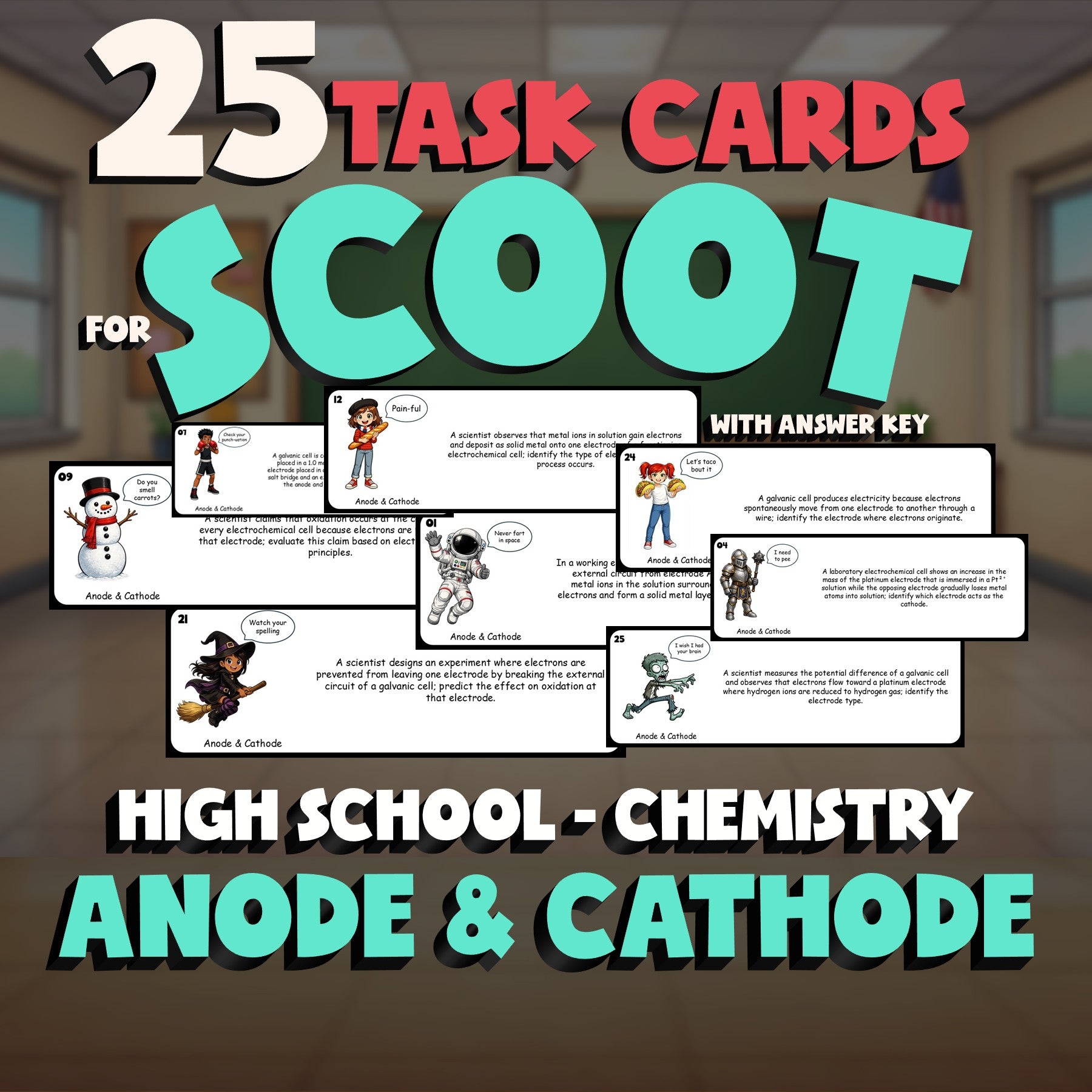 Anode & Cathode SCOOT TASK CARDS Science Game - No Prep Chemistry Review
