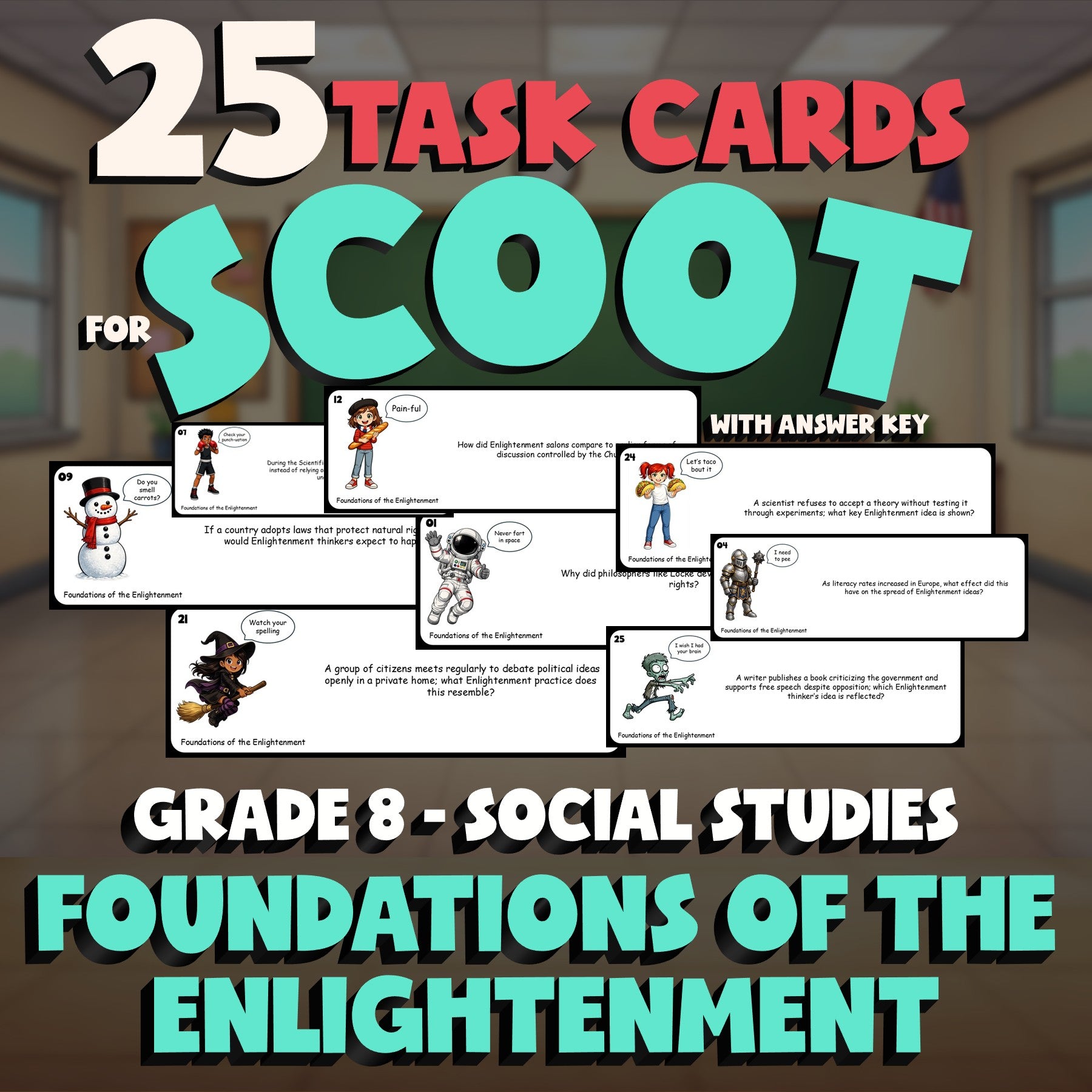 Foundations of the Enlightenment SCOOT TASK CARDS Socials Game - No Prep Grade 8