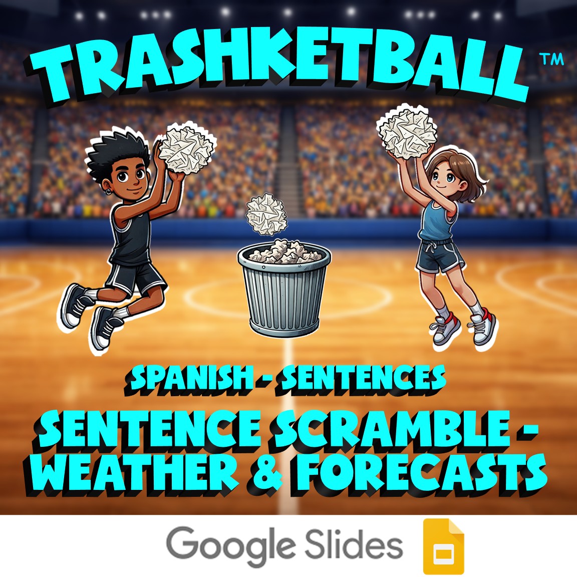 Sentence Scramble - Weather & Forecasts TRASHKETBALL Spanish Game - No Prep