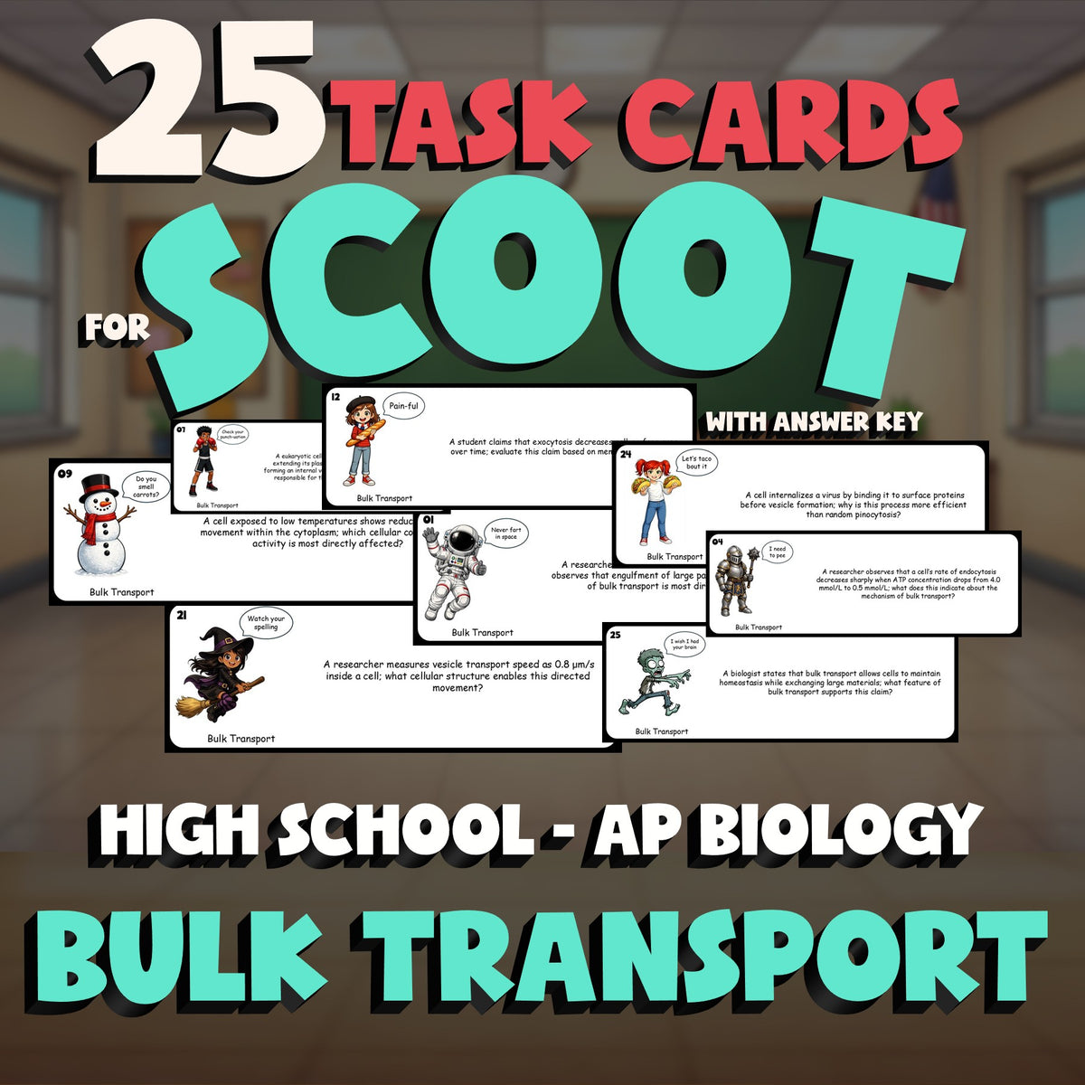 Bulk Transport SCOOT TASK CARDS Science Game - No Prep AP Biology Review