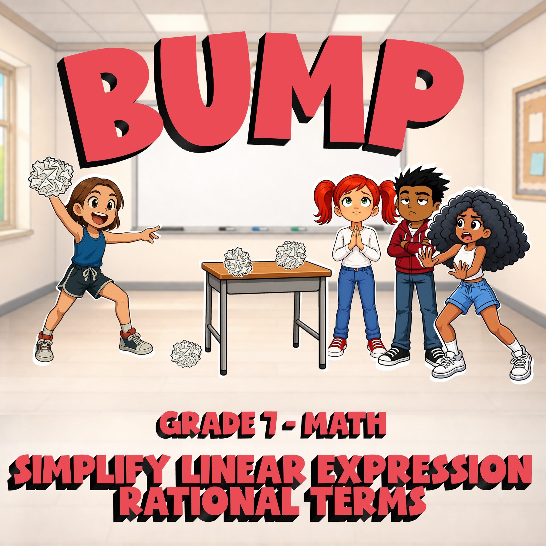 Simplify Linear Expression Rational Terms BUMP Math Game - No Prep Grade 7