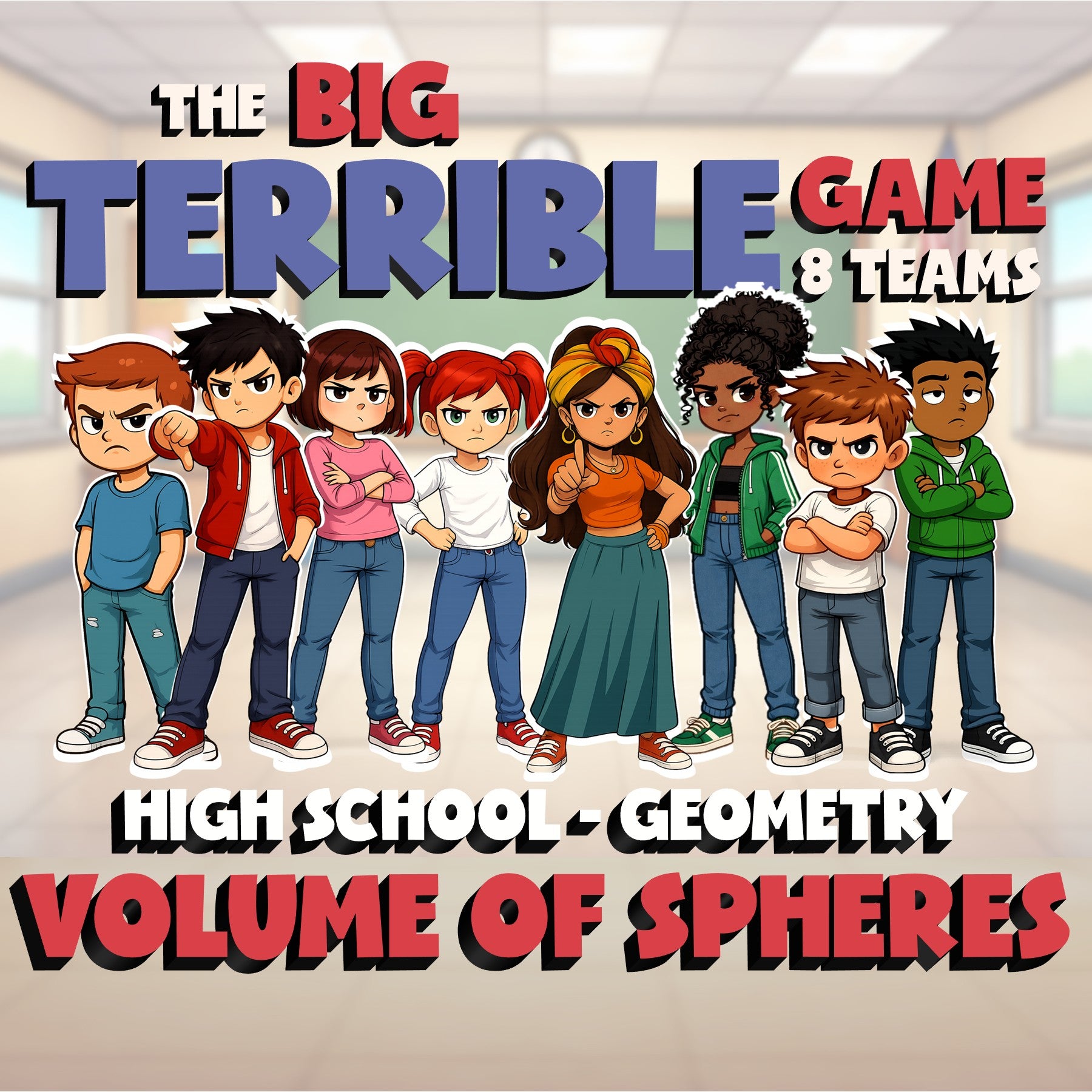 Volume of Spheres BIG TERRIBLE GAME - No Prep Geometry Math Review Activity