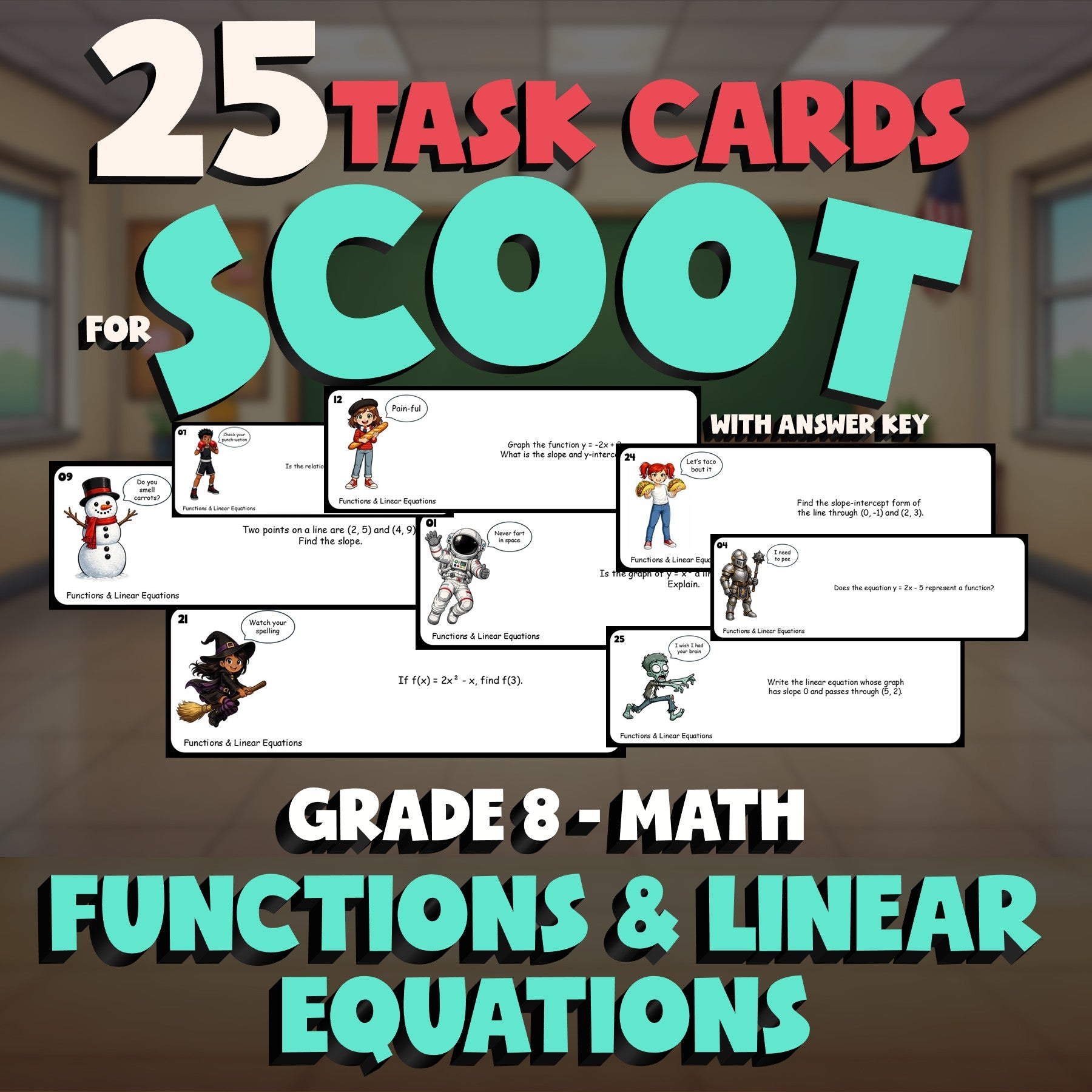 Functions & Linear Equations SCOOT TASK CARDS Math Game - No Prep  Review