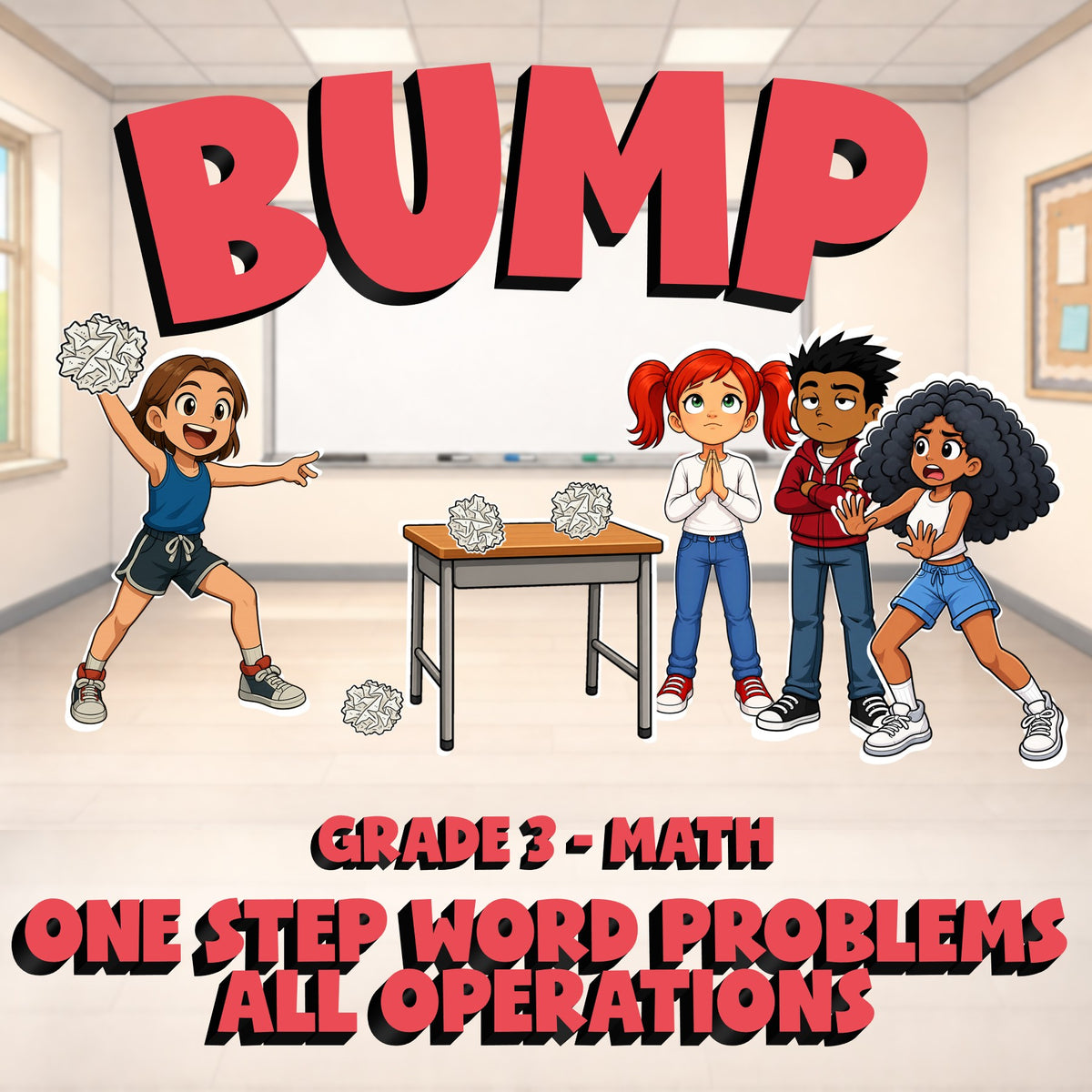 One Step Word Problems  All Operations BUMP Math Game - No Prep Grade 3 Review