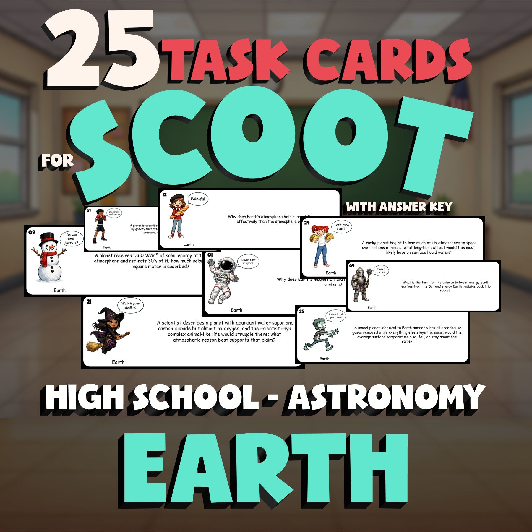 Earth SCOOT TASK CARDS Science Game - No Prep Astronomy Review Activity