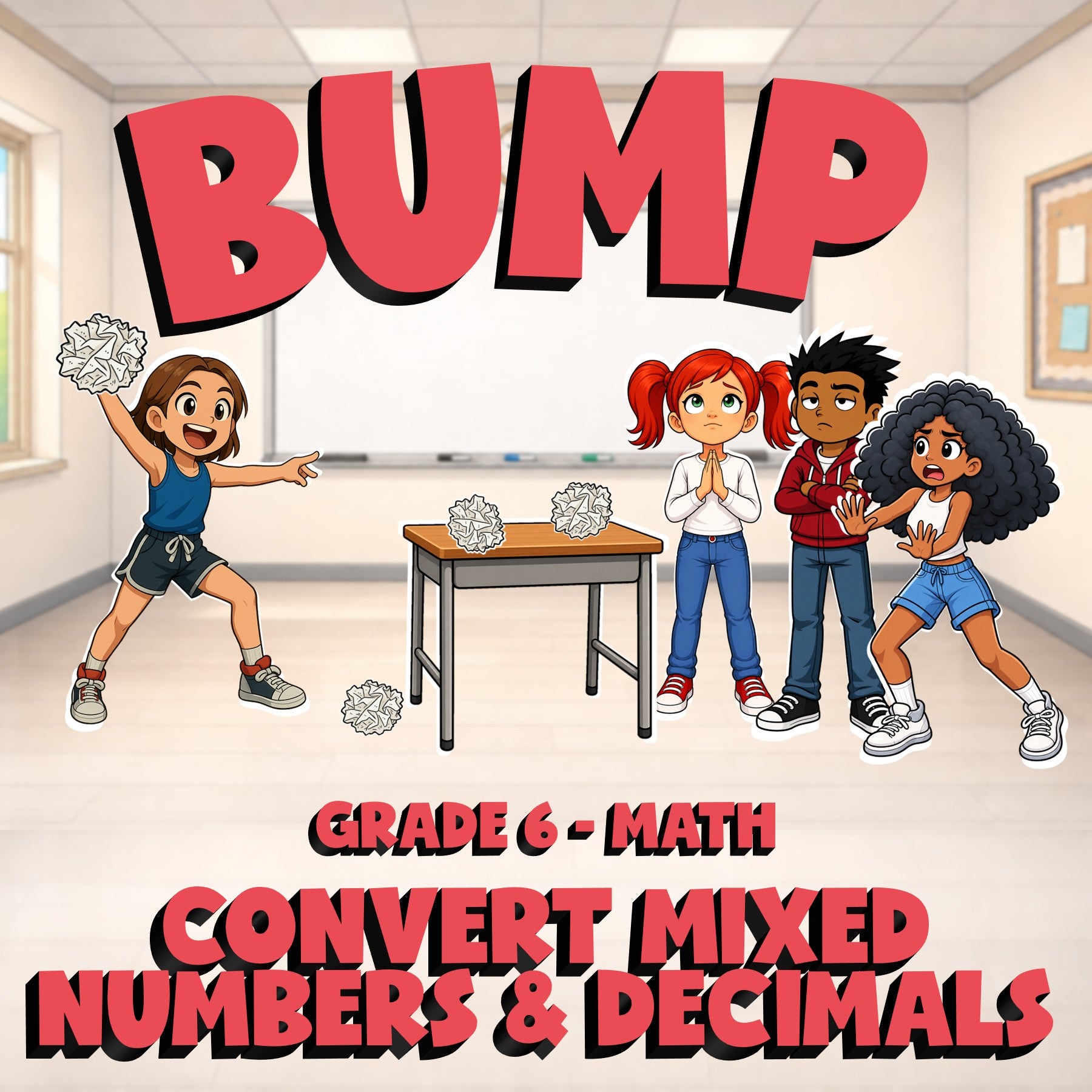 Convert Mixed Numbers & Decimals BUMP Math Game - No Prep Grade 6 Review