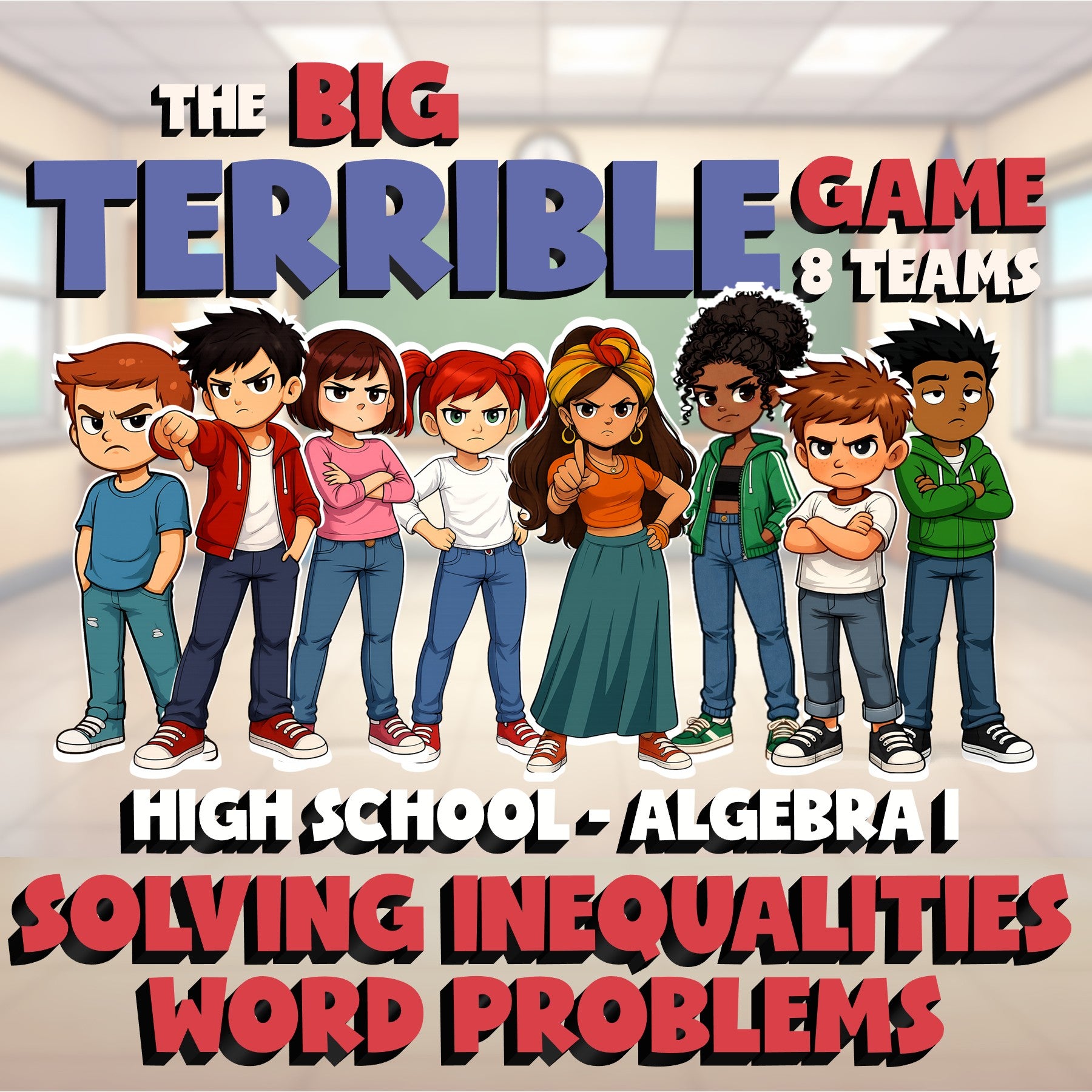 Solving Inequalities Word Problems BIG TERRIBLE GAME - No Prep Algebra 1 Review