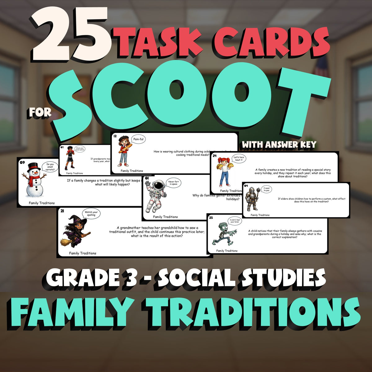 Family Traditions SCOOT TASK CARDS Socials Game - No Prep Grade 3 Review