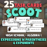 Expressions w Parentheses & Exponents SCOOT TASK CARDS Math Game - Algebra 1