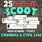 Criminal & Civil Law SCOOT TASK CARDS Civics Game - No Prep Review Activity