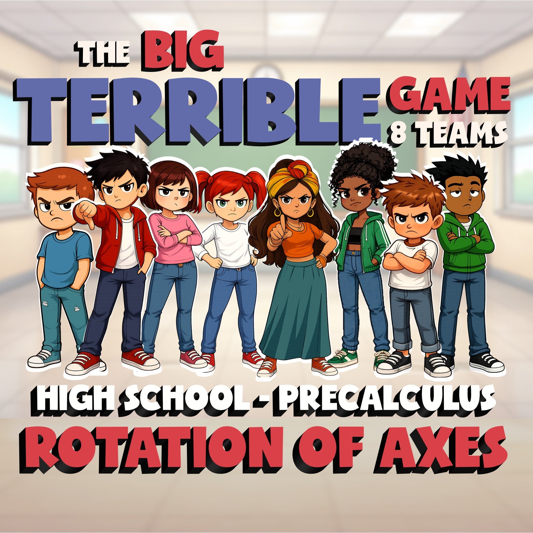 Rotation of Axes BIG TERRIBLE GAME - No Prep PreCalculus Math Review Activity