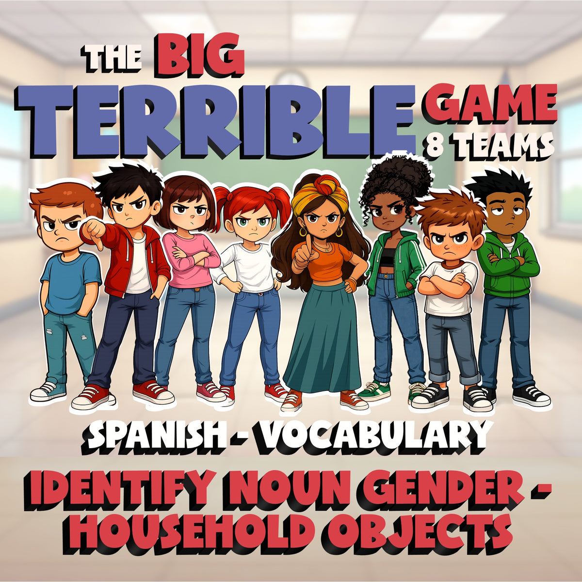 Identify Noun Gender - Household Objects BIG TERRIBLE GAME - Spanish Exercise