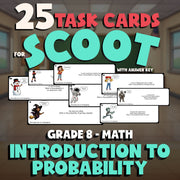 Introduction to Probability SCOOT TASK CARDS Math Game - No Prep Grade 8 Review