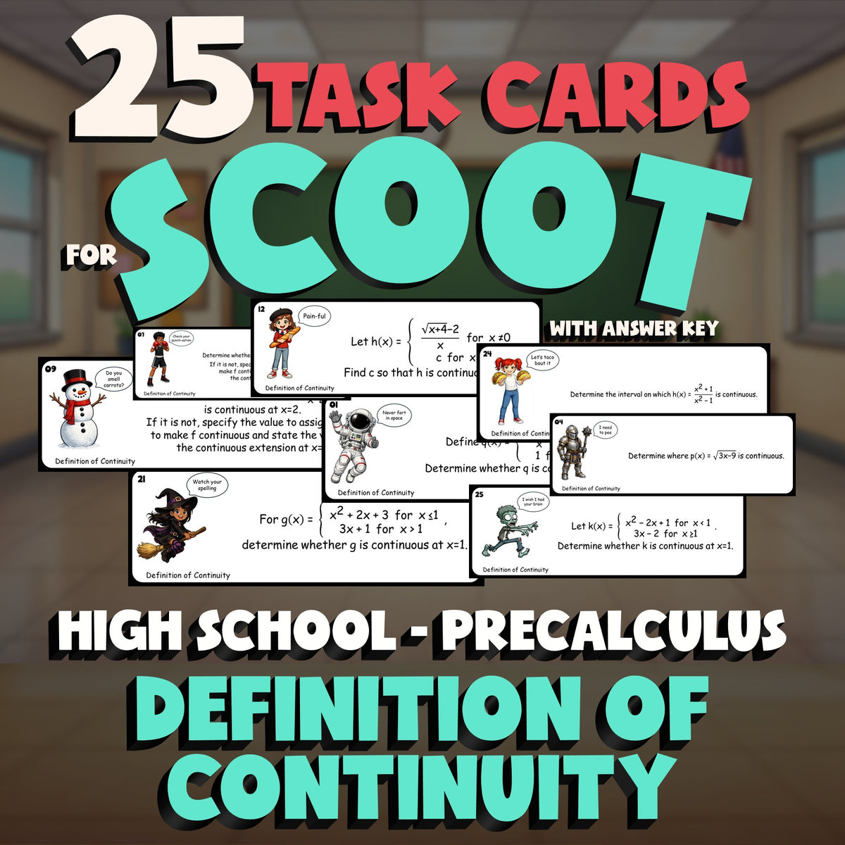 Definition of Continuity SCOOT TASK CARDS Math Game - No Prep PreCalculus Review