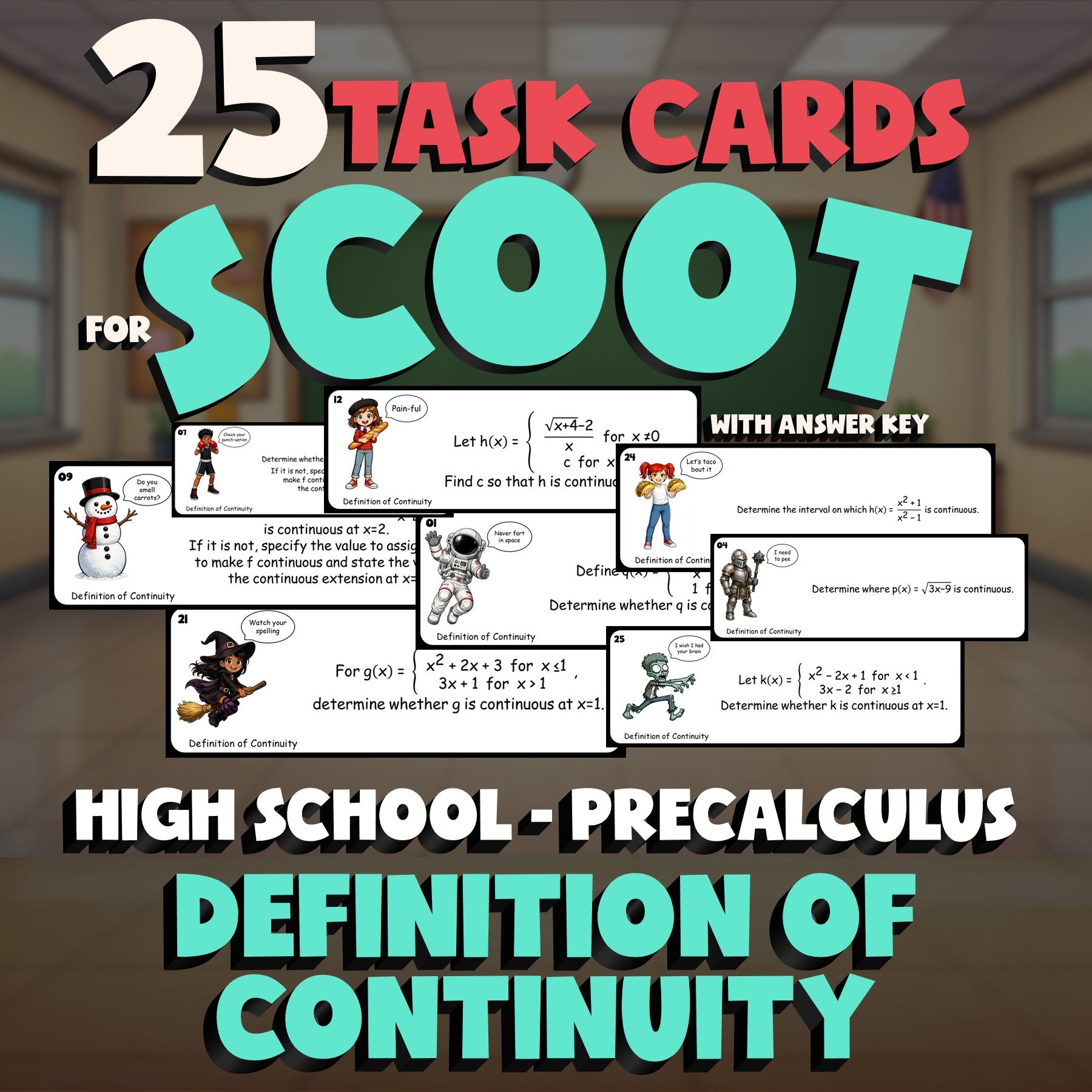 Definition of Continuity SCOOT TASK CARDS Math Game - No Prep PreCalculus Review