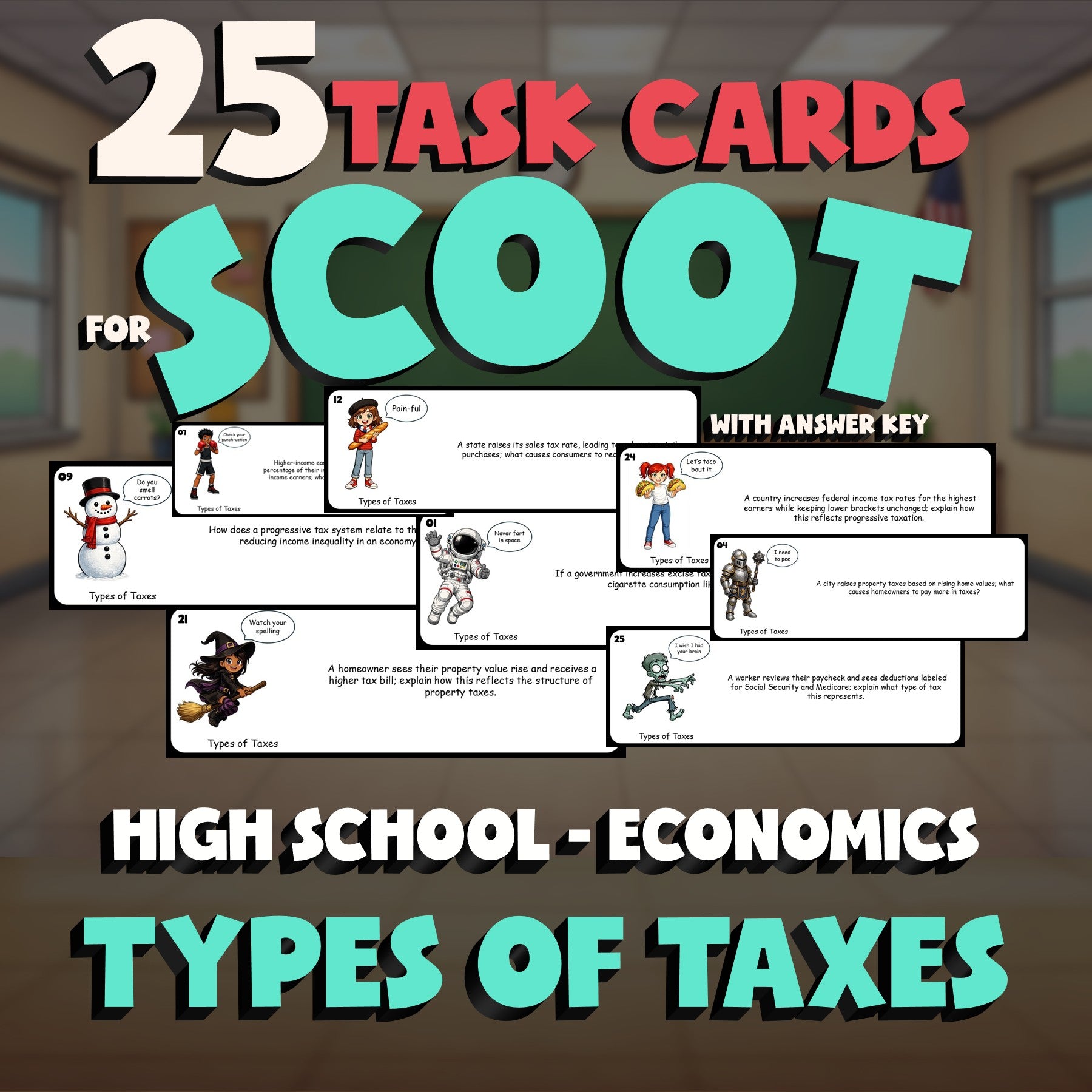 Types of Taxes SCOOT TASK CARDS Economics Game - No Prep Review Activity