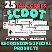 Recognizing Special Products SCOOT TASK CARDS Math Game - No Prep Algebra 1