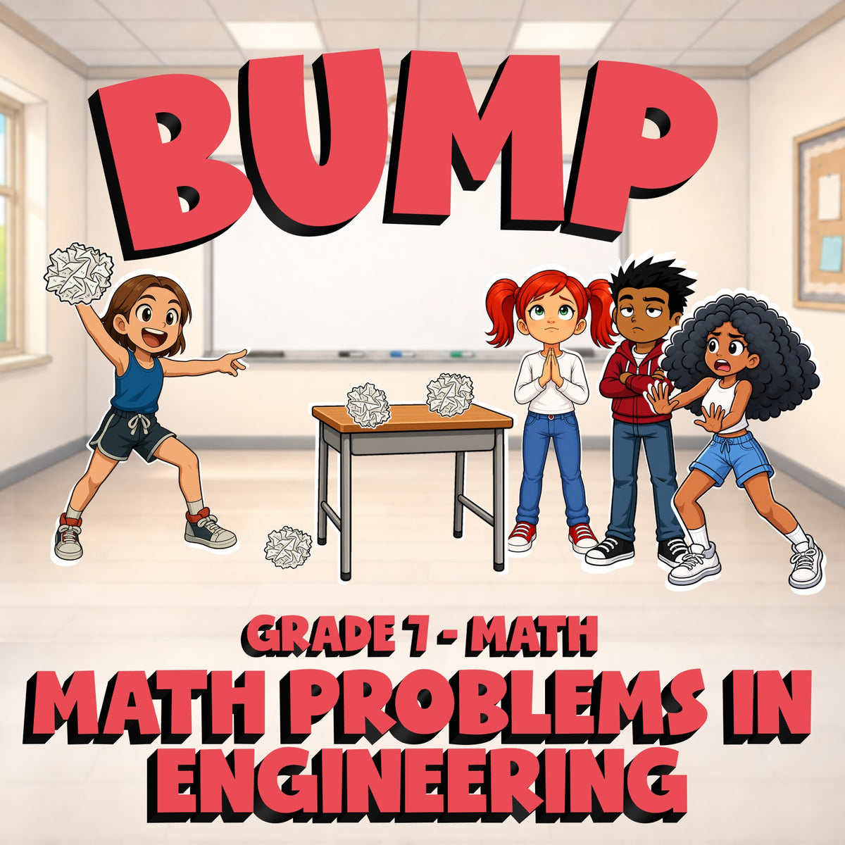Math Problems in Engineering BUMP Math Game - No Prep Grade 7 Review Activity