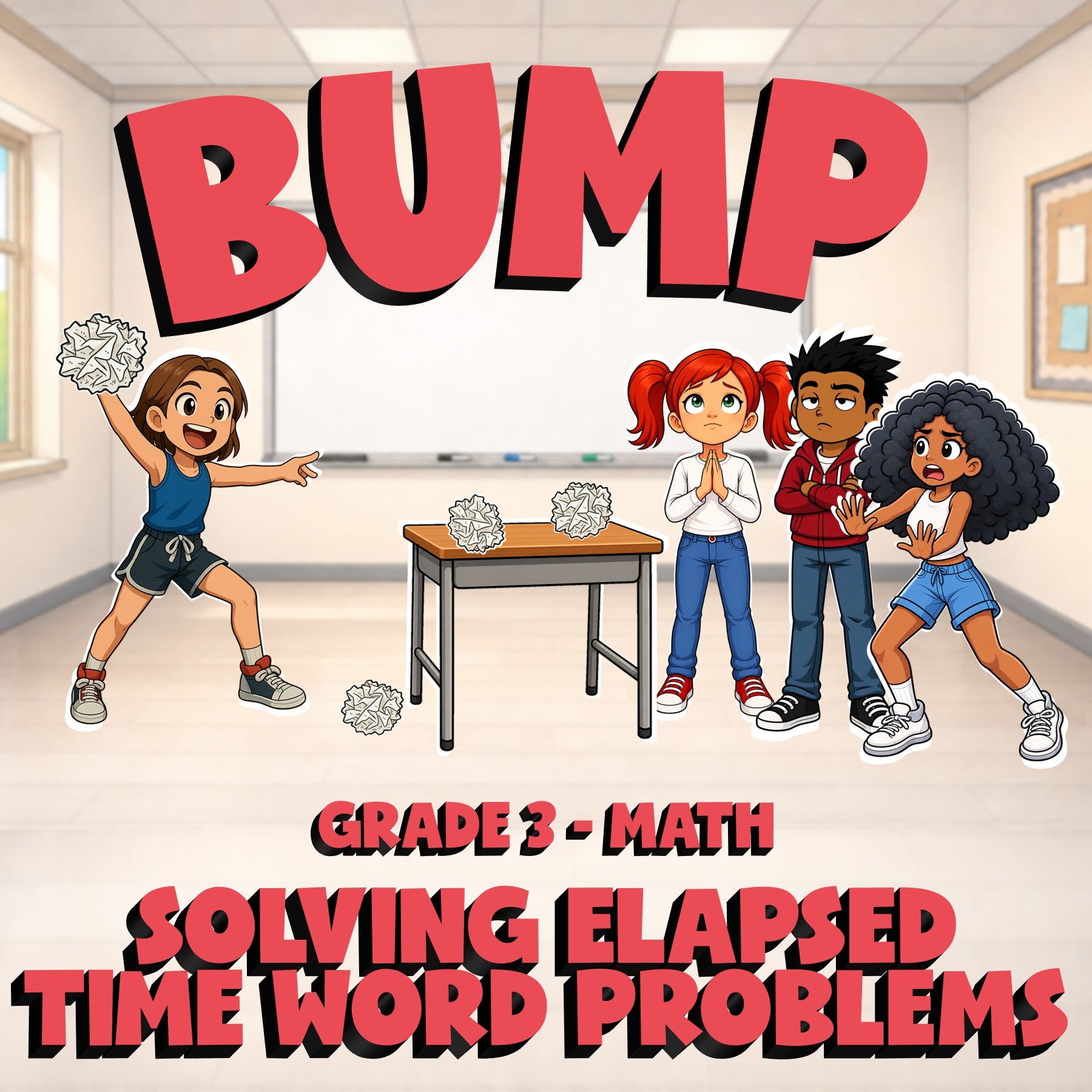 Solving Elapsed Time Word Problems BUMP Math Game - No Prep Grade 3 Review