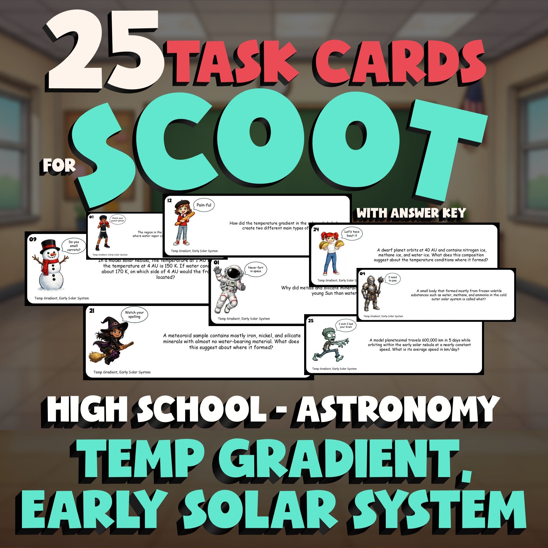 Temp Gradient, Early Solar System SCOOT TASK CARDS Science Game - Astronomy