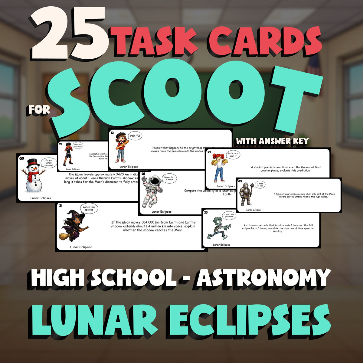 Lunar Eclipses SCOOT TASK CARDS Science Game - No Prep Astronomy Review Activity