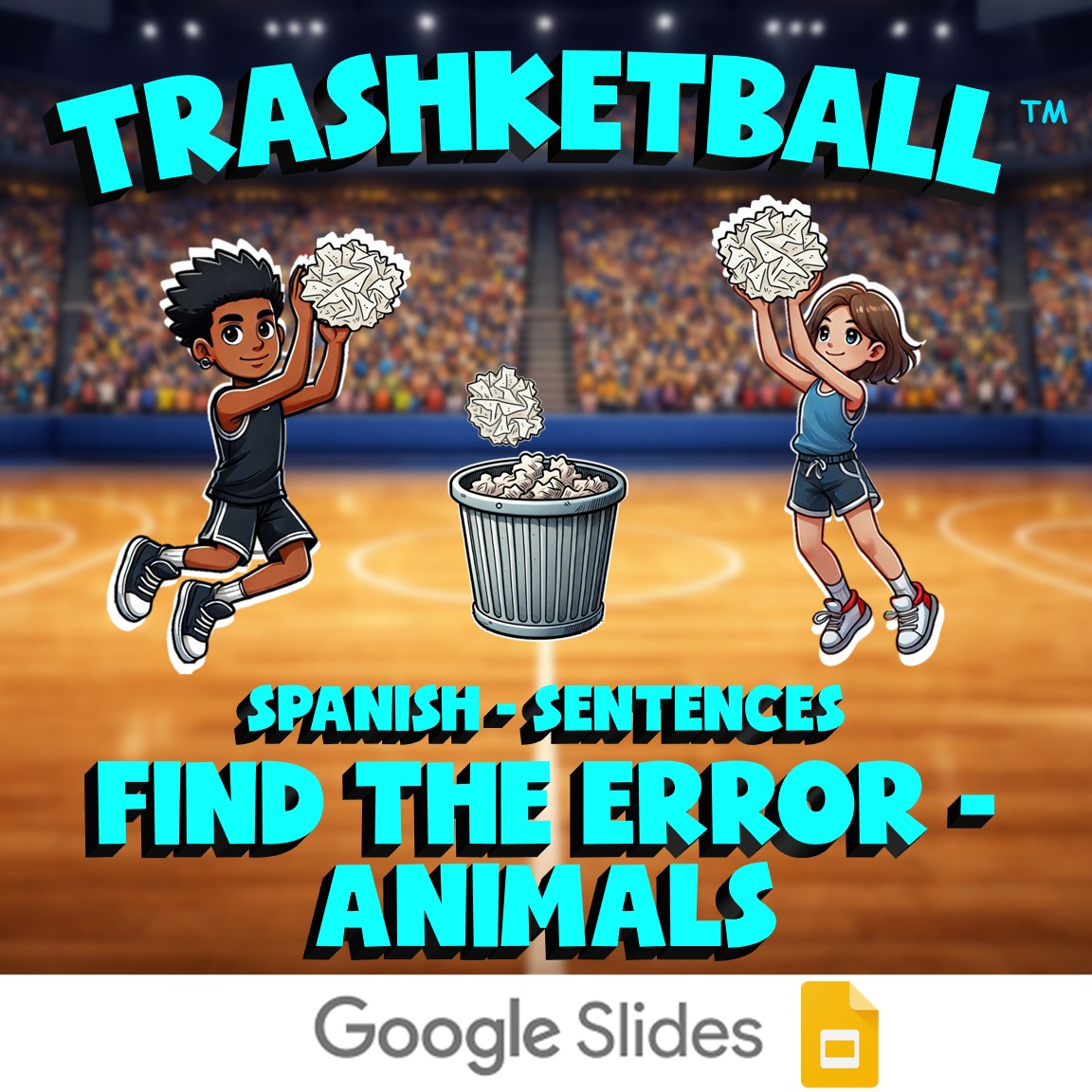 Find the Error - Animals TRASHKETBALL Spanish Game - No Prep Exercise Activity