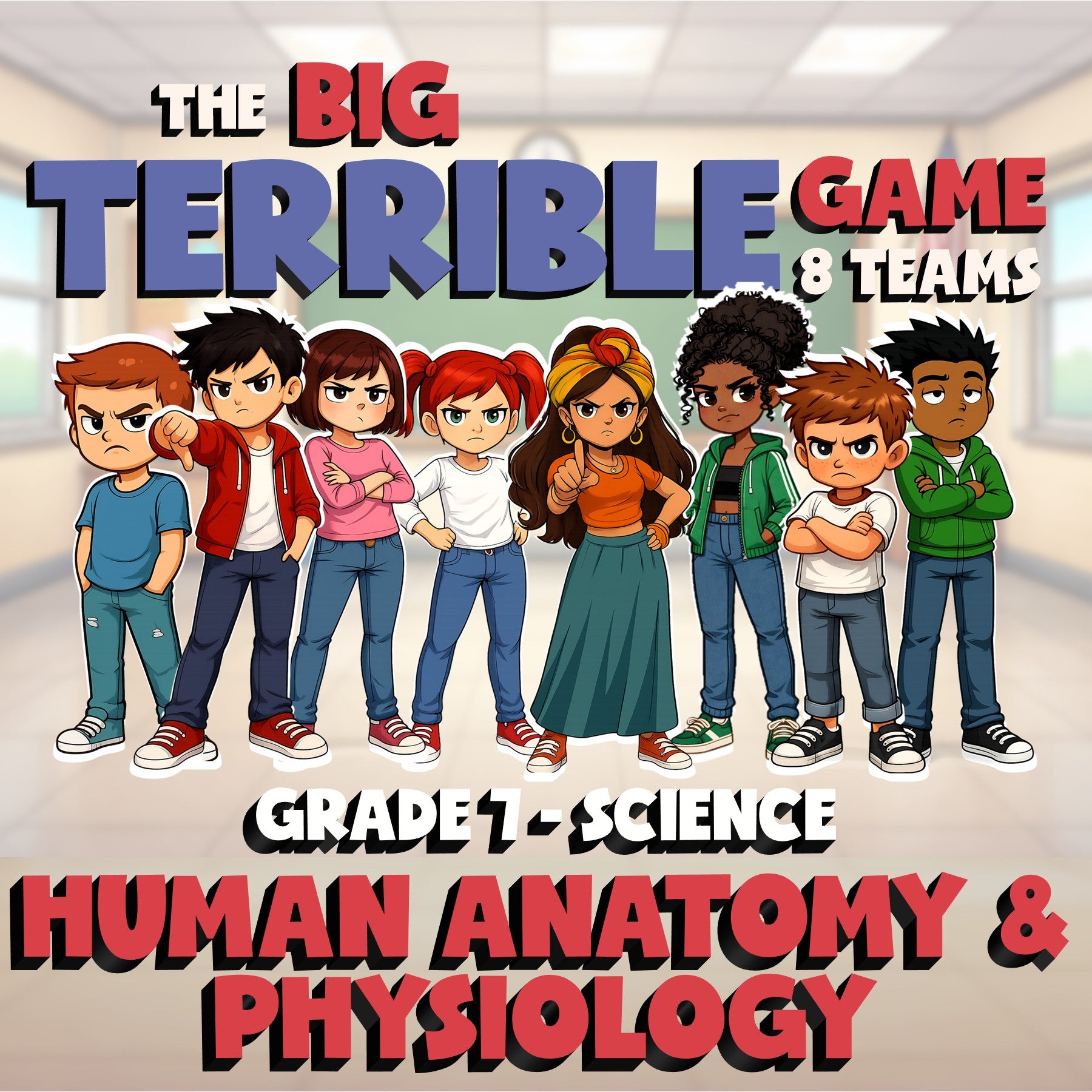 Human Anatomy & Physiology BIG TERRIBLE GAME - No Prep Grade 7 Science Review