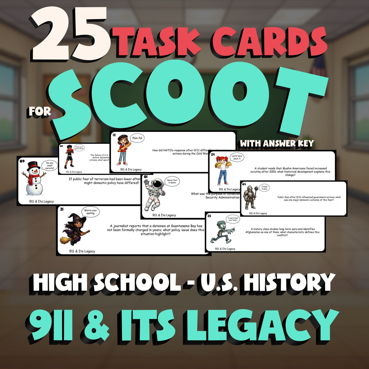 911 & Its Legacy SCOOT TASK CARDS U.S. History Game - No Prep Review Activity