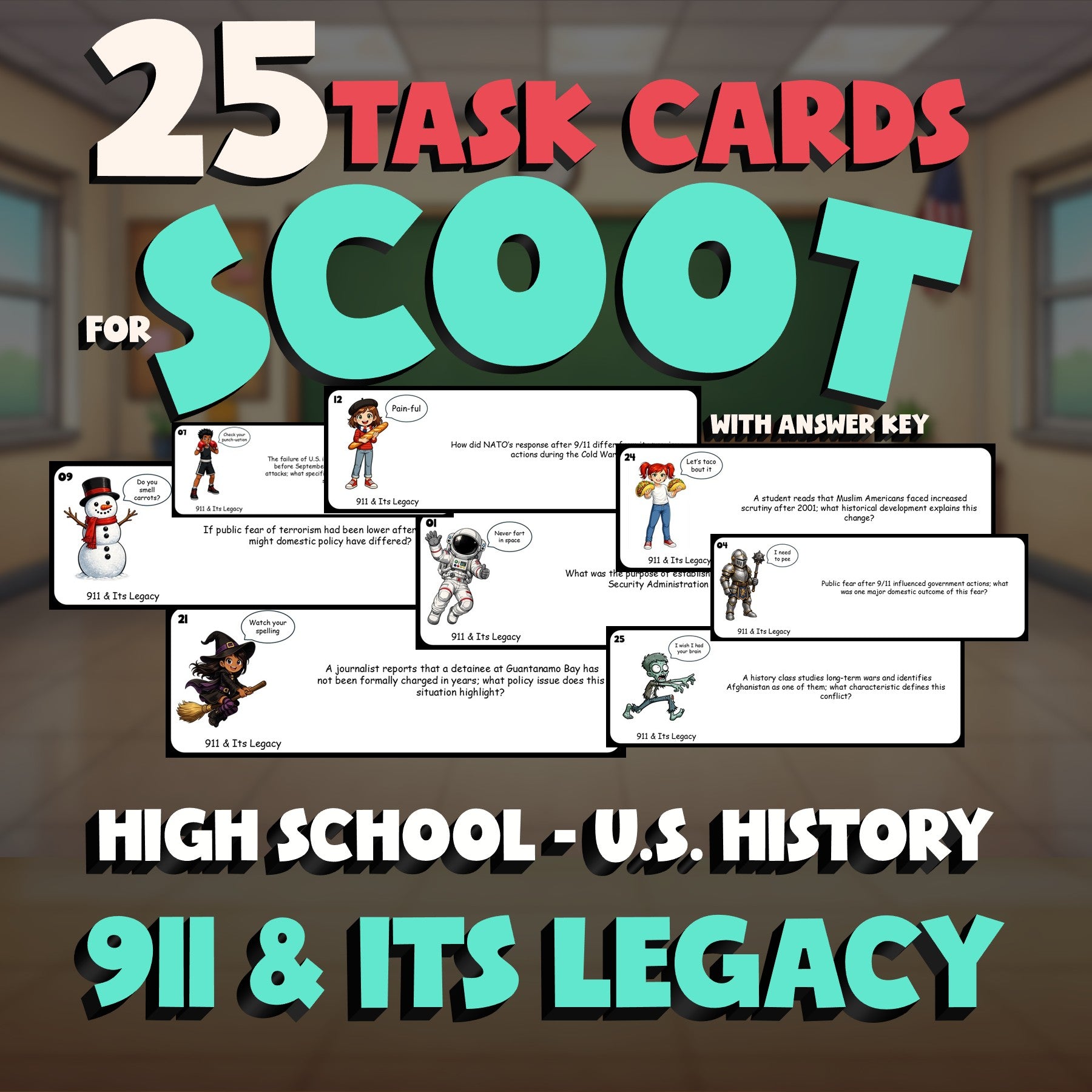 911 & Its Legacy SCOOT TASK CARDS U.S. History Game - No Prep Review Activity