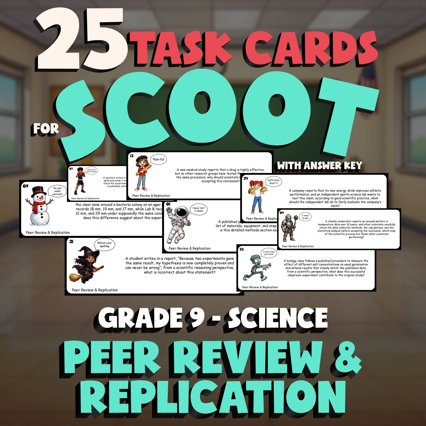 Peer Review & Replication SCOOT TASK CARDS Science Game - No Prep Grade 9 Review
