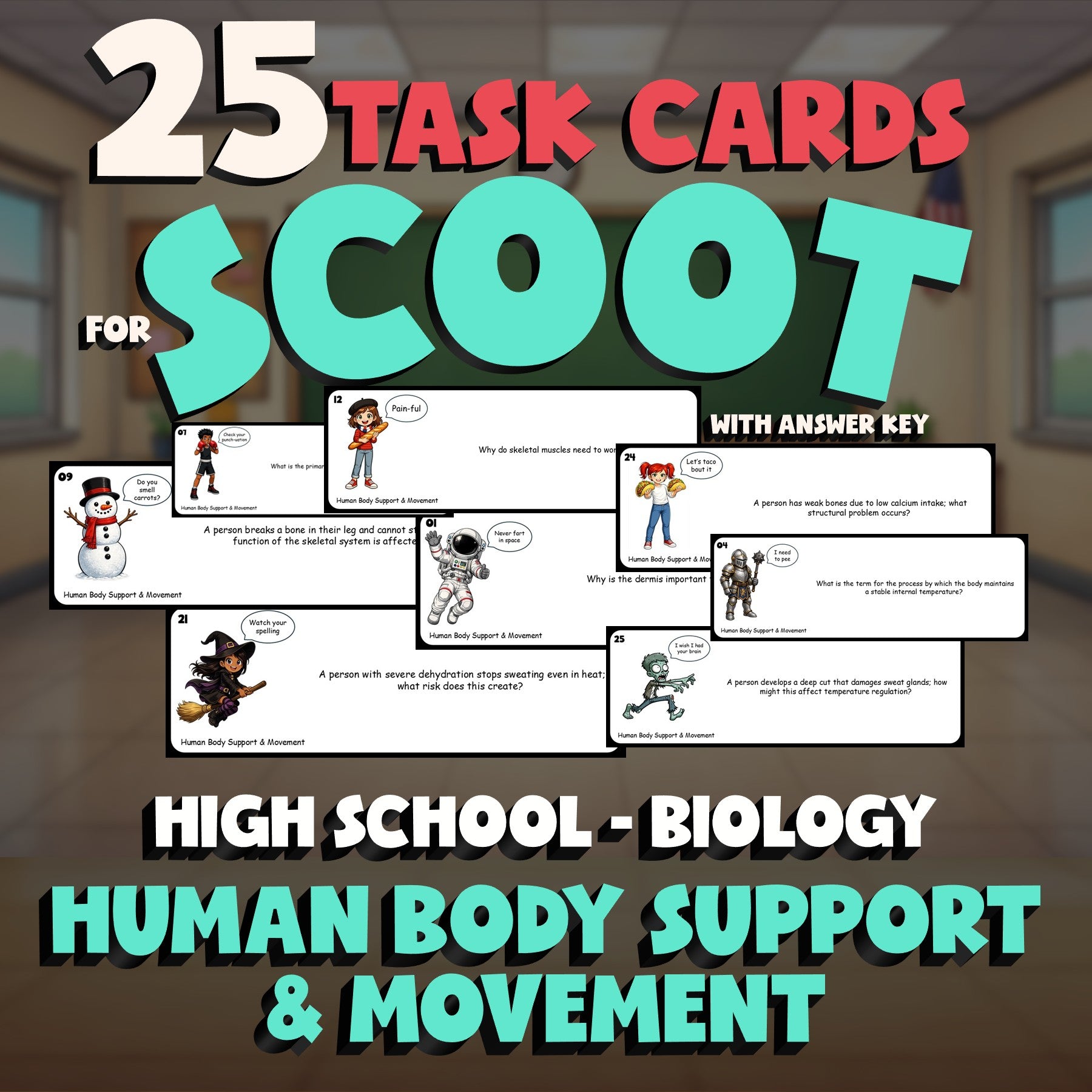 Human Body Support & Movement SCOOT TASK CARDS Science Game - No Prep Biology