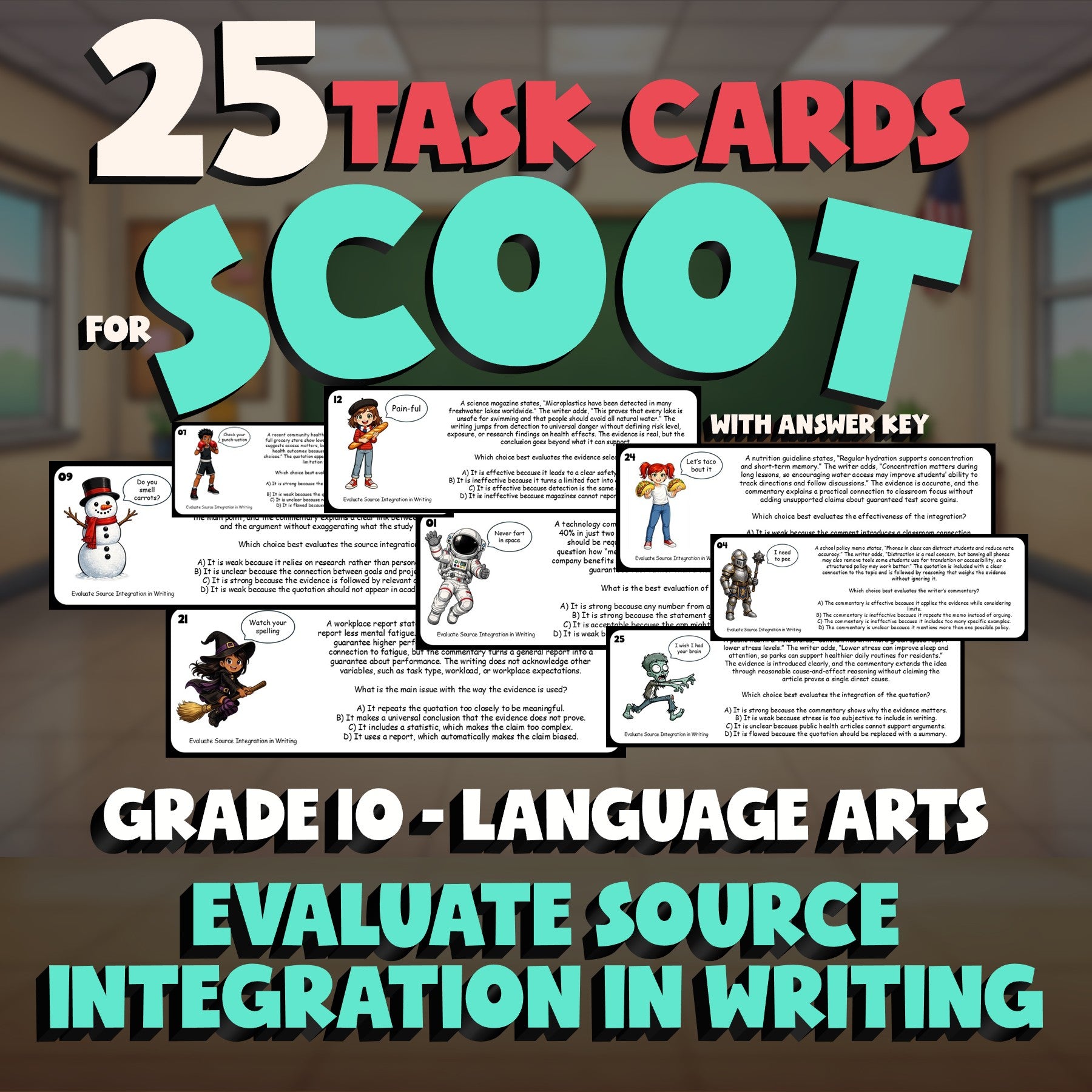 Evaluate Source Integration in Writing SCOOT TASK CARDS ELA Game - Grade 10