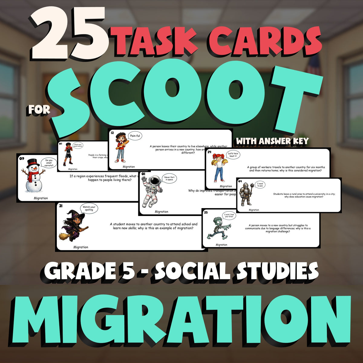 Migration SCOOT TASK CARDS Socials Game - No Prep Grade 5 Review Activity