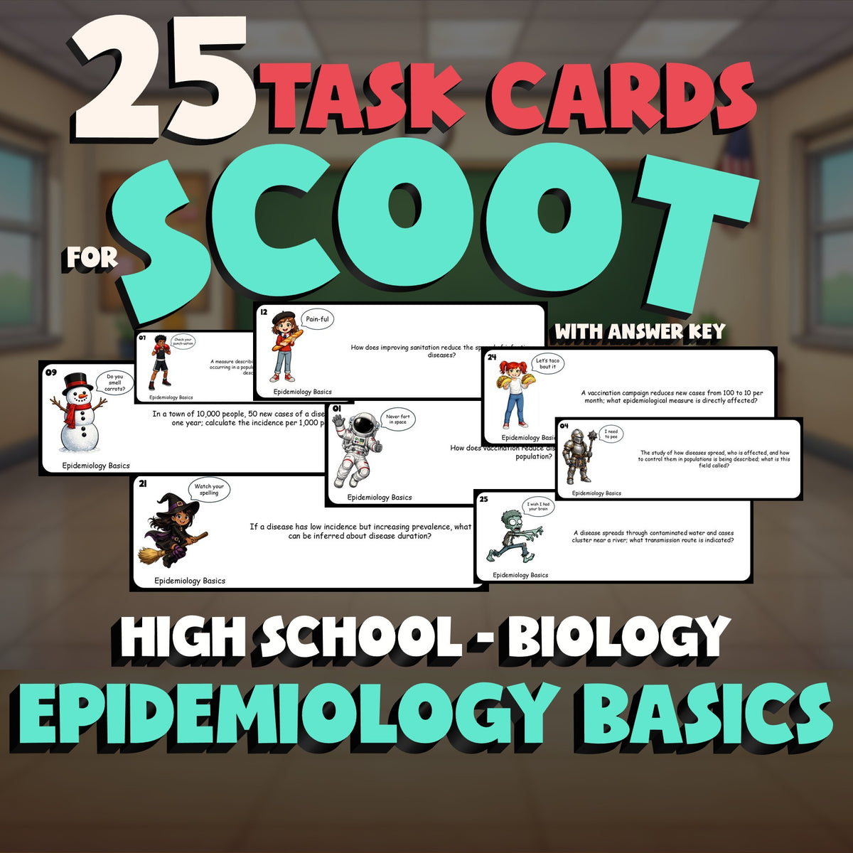 Epidemiology Basics SCOOT TASK CARDS Science Game - No Prep Biology Review