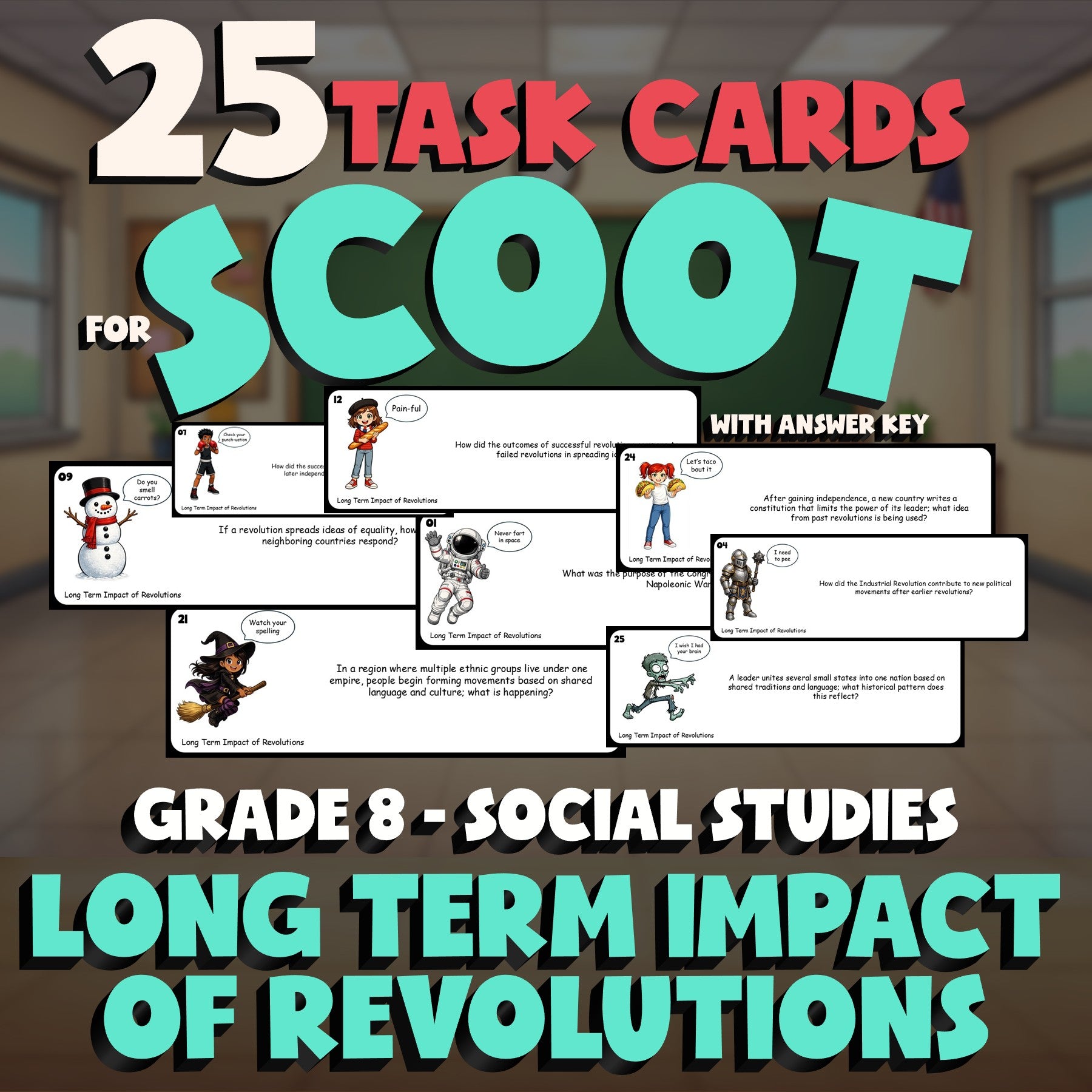 Long Term Impact of Revolutions SCOOT TASK CARDS Socials Game - No Prep Grade 8