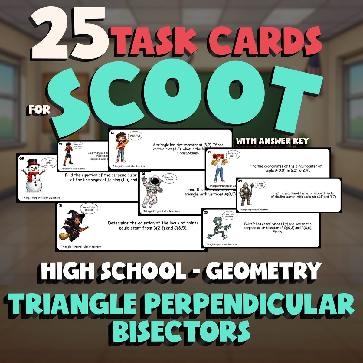 Triangle Perpendicular Bisectors SCOOT TASK CARDS Math Game - No Prep Geometry