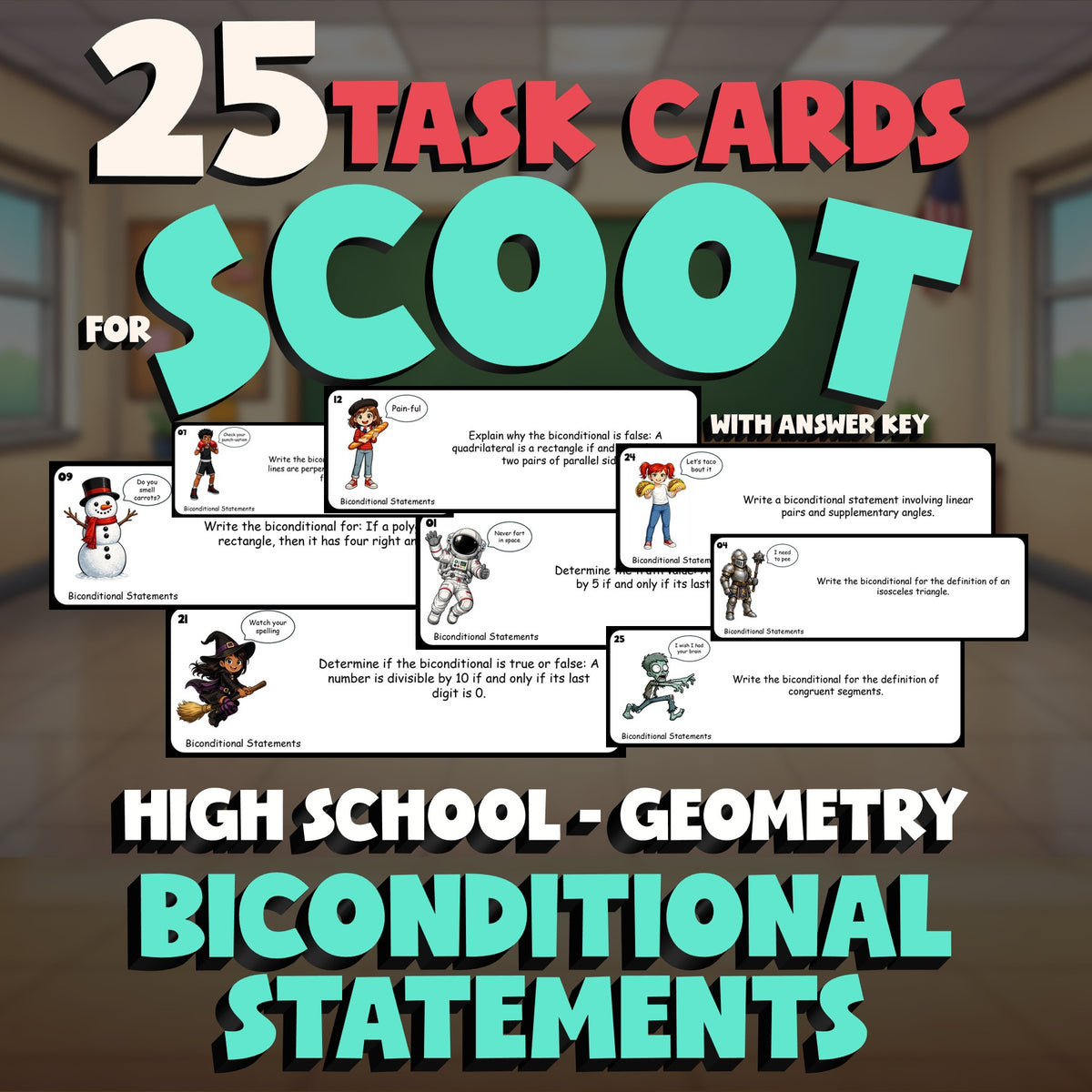 Biconditional Statements SCOOT TASK CARDS Math Game - No Prep Geometry Review