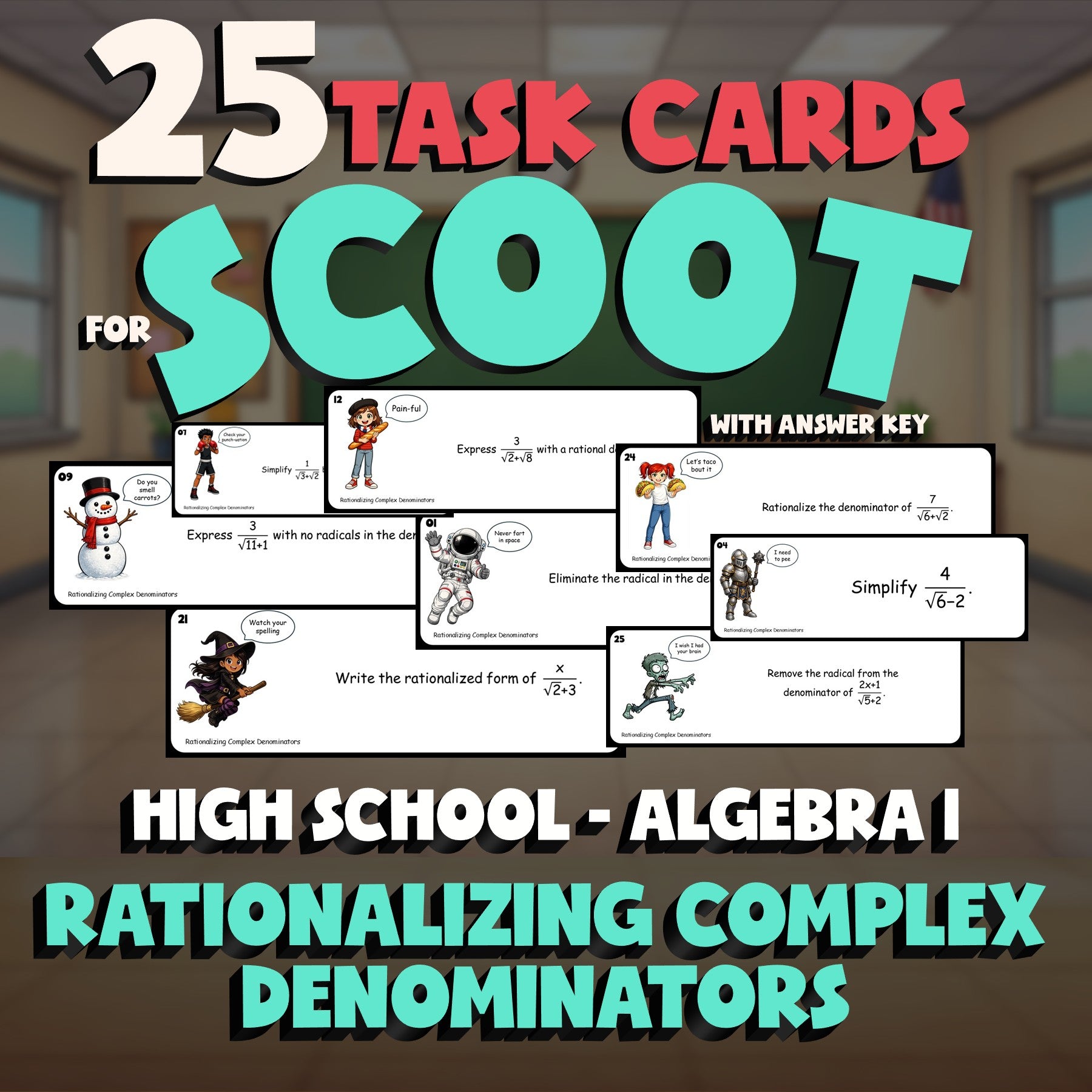 Rationalizing Complex Denominators SCOOT TASK CARDS Math Game - Algebra 1