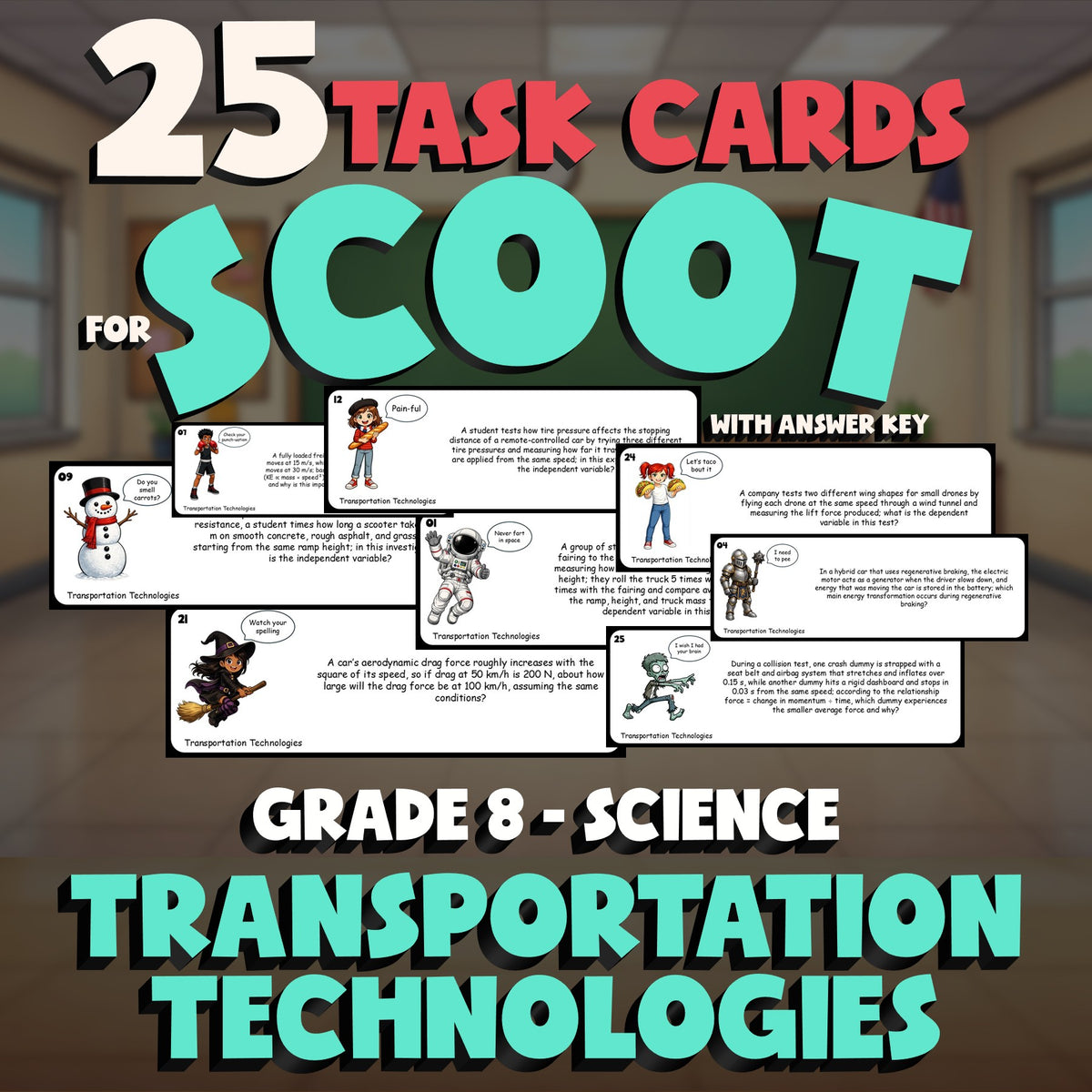 Transportation Technologies SCOOT TASK CARDS Science Game - No Prep Grade 8
