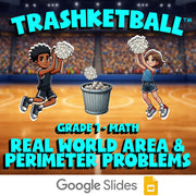 Real World Area & Perimeter Problems TRASHKETBALL Math Game - No Prep Grade 7