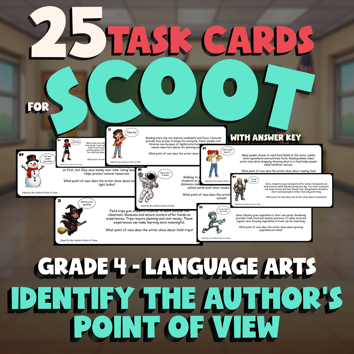 Identify the Author’s Point of View SCOOT TASK CARDS ELA Game - No Prep Grade 4