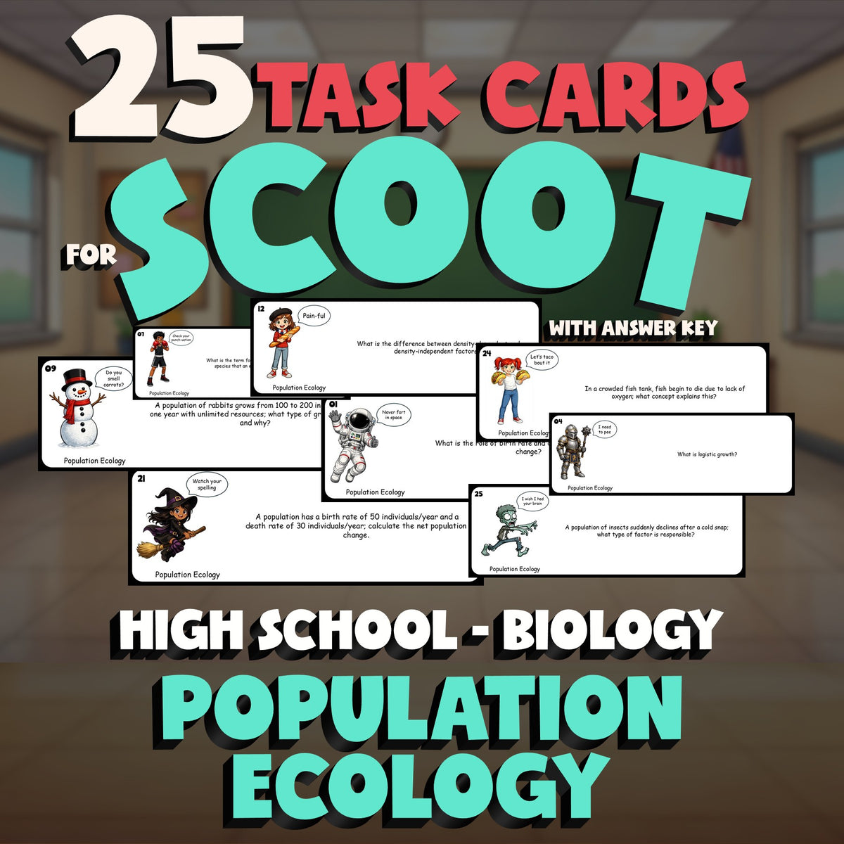 Population Ecology SCOOT TASK CARDS Science Game - No Prep Biology Review