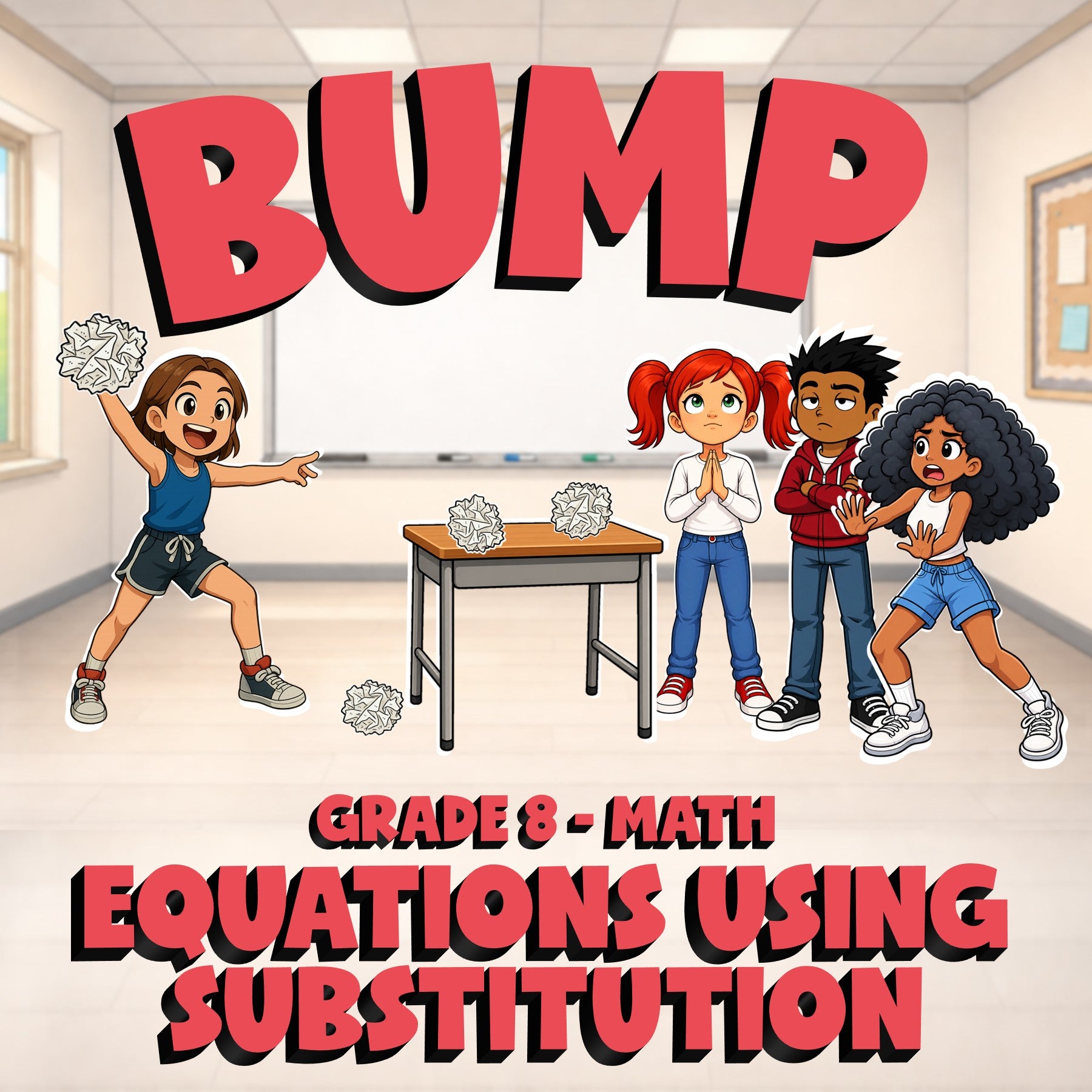 Equations Using Substitution BUMP Math Game - No Prep Grade 8 Review Activity