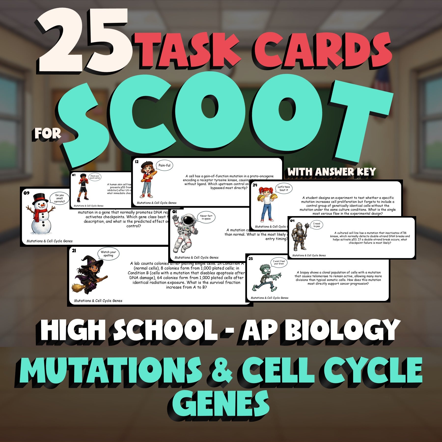 Mutations & Cell Cycle Genes SCOOT TASK CARDS Science Game - No Prep AP Biology