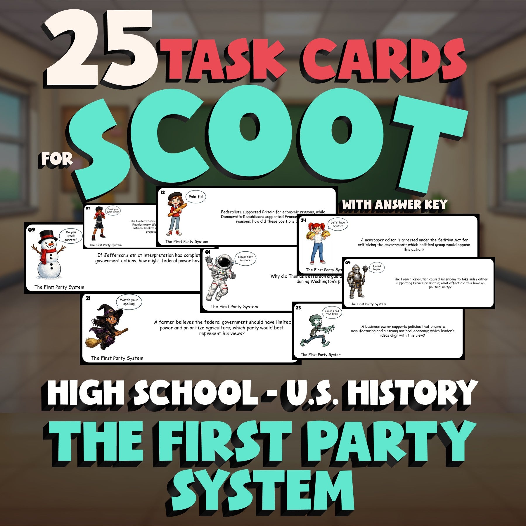 The First Party System SCOOT TASK CARDS U.S. History Game - No Prep Review
