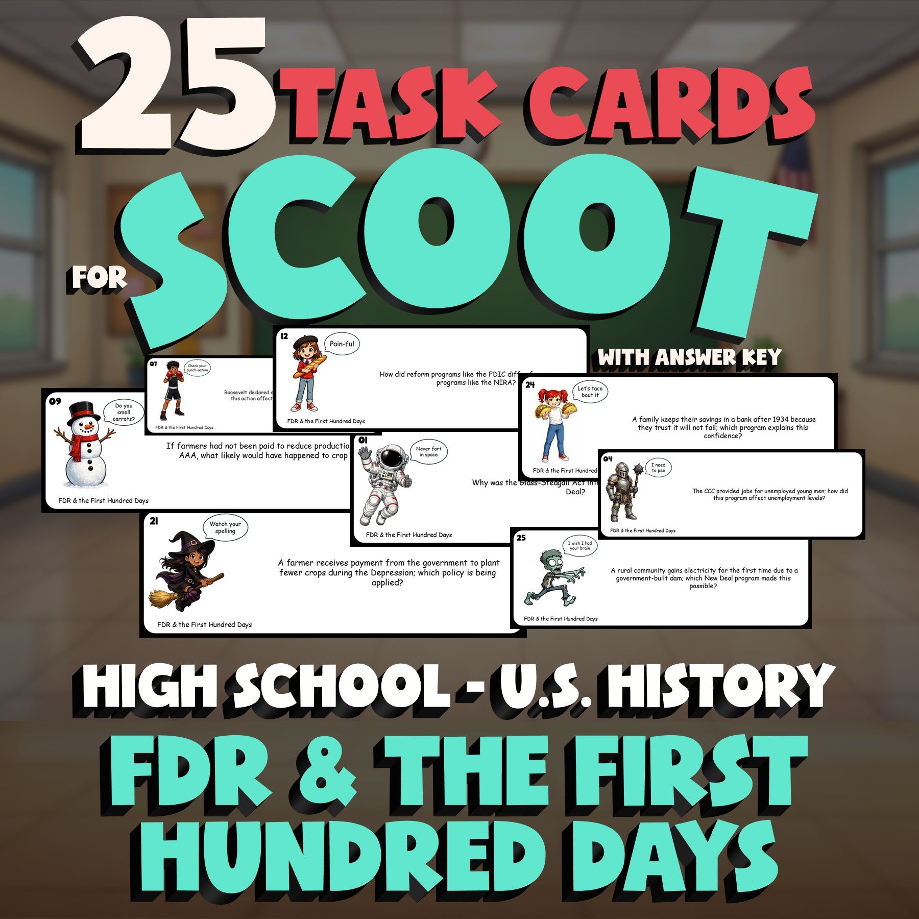 FDR & the First Hundred Days SCOOT TASK CARDS U.S. History Game - No Prep Review