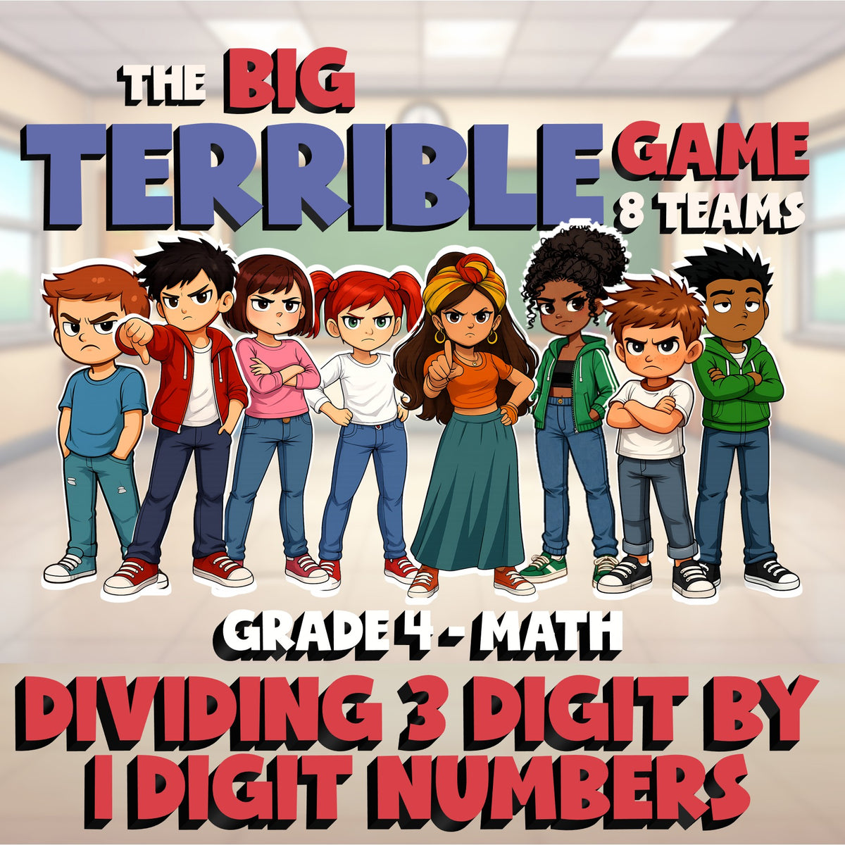 Dividing 3 Digit by 1 Digit Numbers BIG TERRIBLE GAME - Grade 4 Math Review