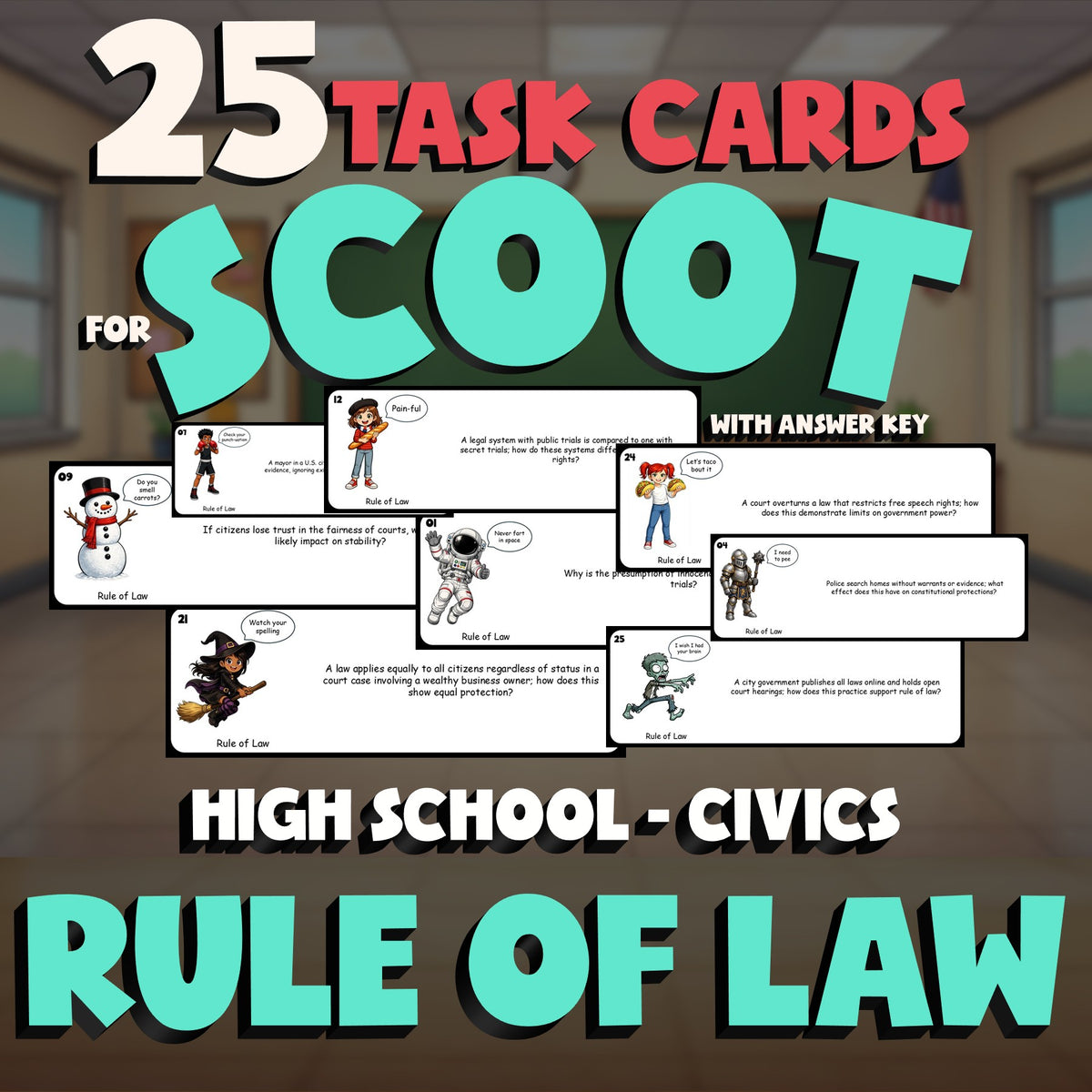 Rule of Law SCOOT TASK CARDS Civics Game - No Prep Review Activity