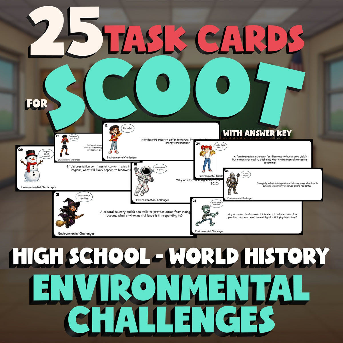 Environmental Challenges SCOOT TASK CARDS Game - No Prep World History Review